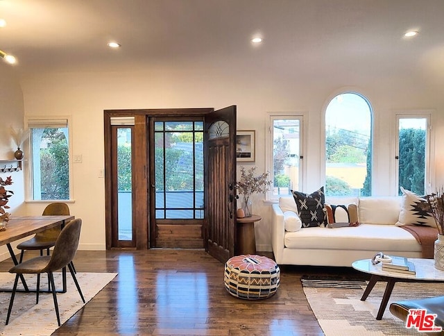 living room with hardwood / wood-style flooring and a wealth of natural light