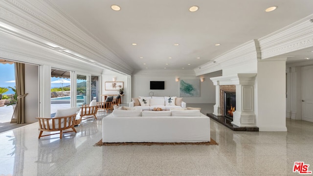 living room featuring ornamental molding