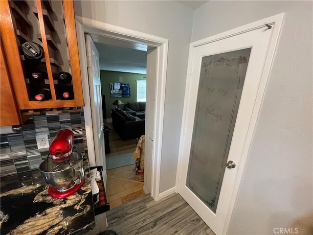 interior space with dark wood-type flooring