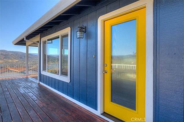 doorway to property featuring a mountain view