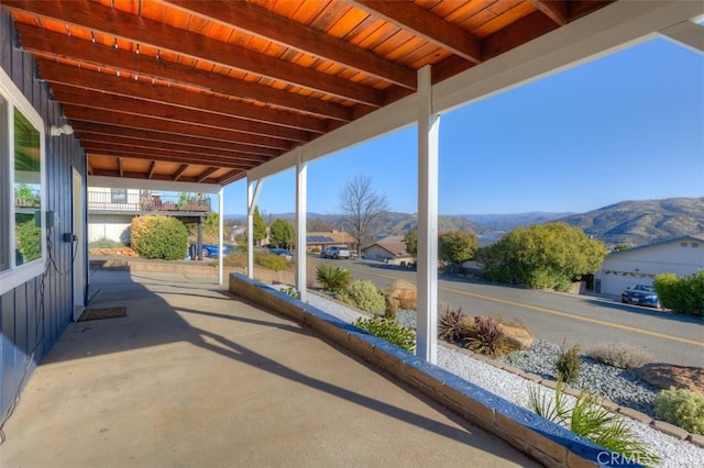 view of patio featuring a mountain view