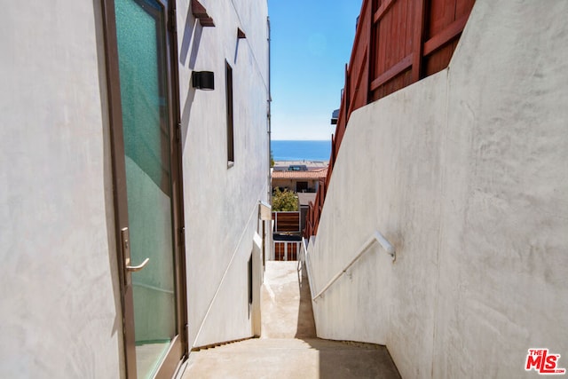 exterior space featuring a water view