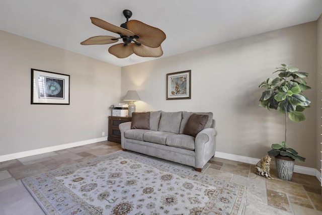 living room with ceiling fan