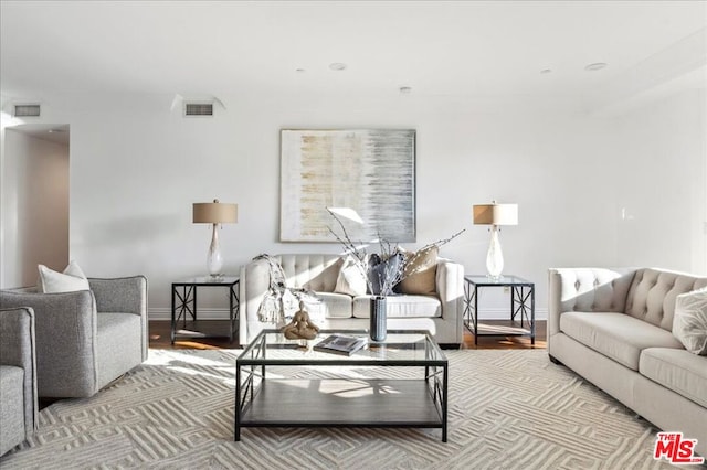 living room with light wood-type flooring