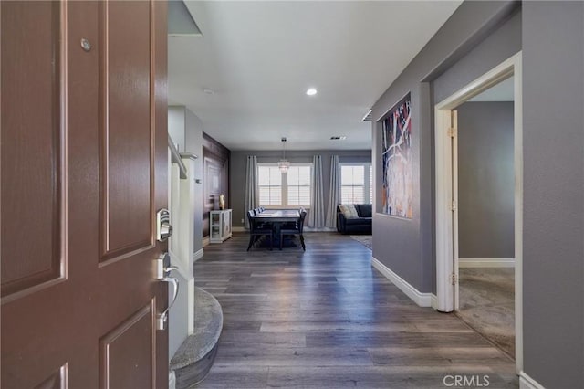 foyer entrance featuring dark wood-type flooring