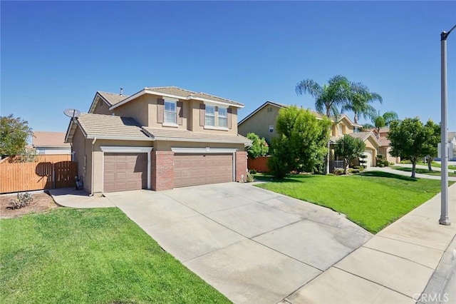 front facade with a garage and a front yard