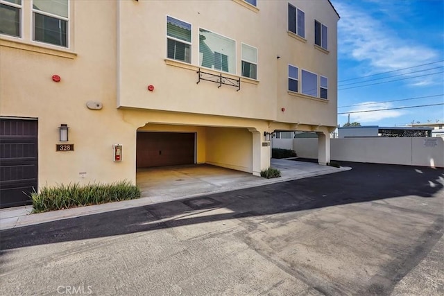 exterior space with a garage