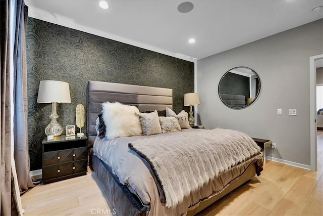 bedroom with light wood-type flooring