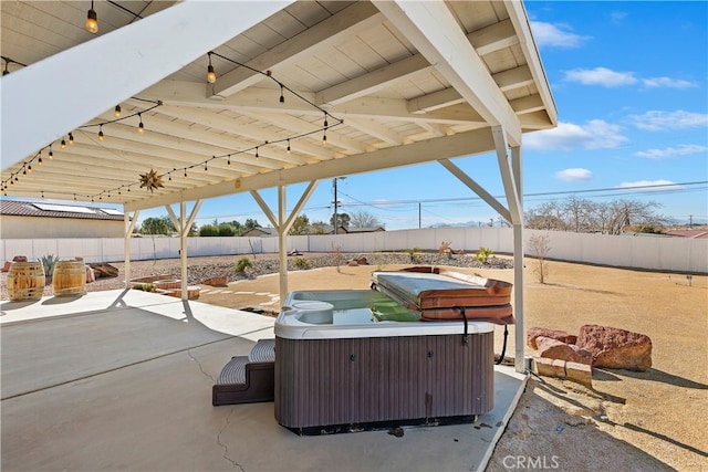 view of patio featuring a hot tub