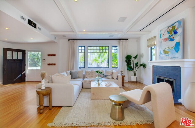 living room with light hardwood / wood-style floors