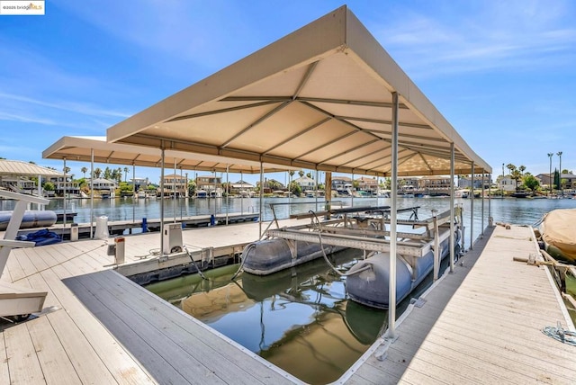 dock area with a water view