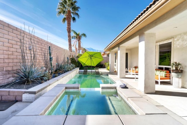 view of swimming pool with an in ground hot tub and a patio area