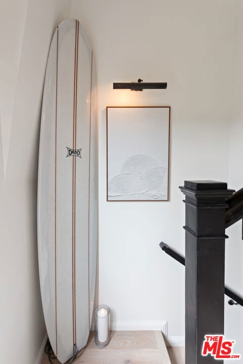 bathroom with wood-type flooring