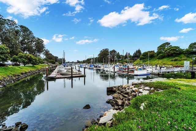 dock area featuring a water view