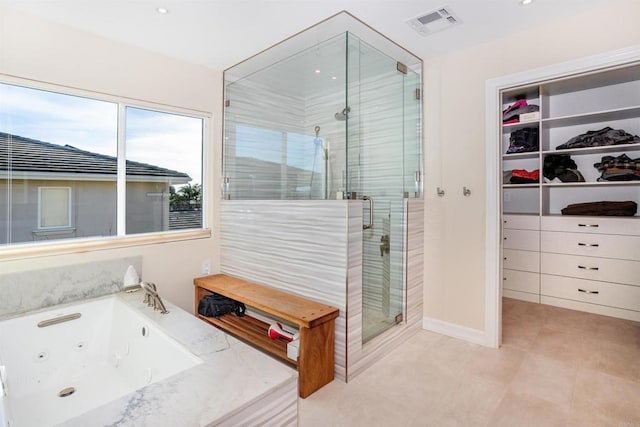 bathroom featuring plus walk in shower