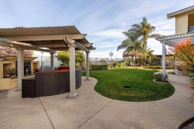 view of patio with an outdoor living space and a pergola