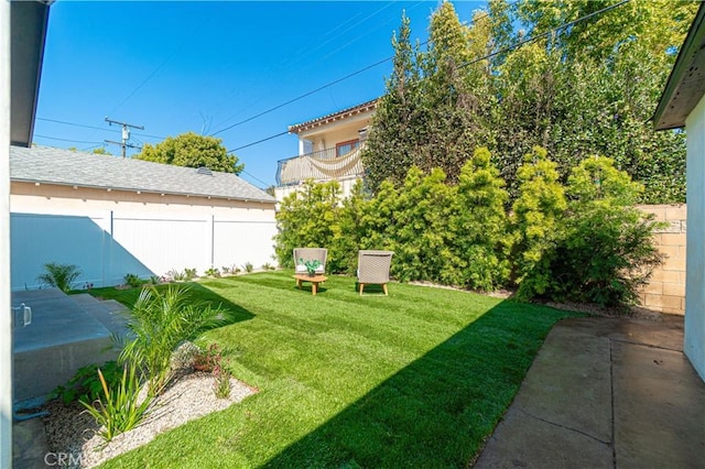 view of yard with a patio and a fenced backyard