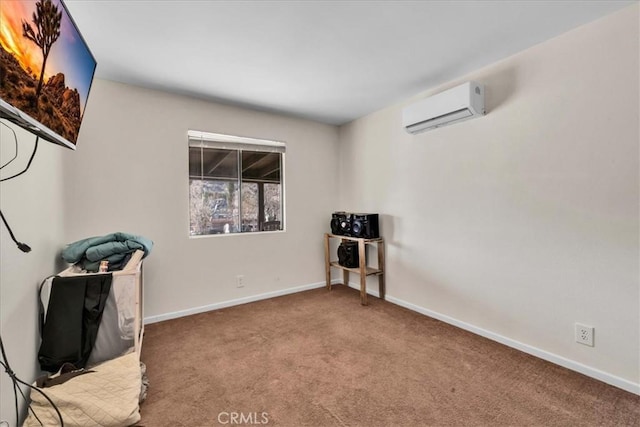 interior space featuring a wall mounted AC and carpet floors