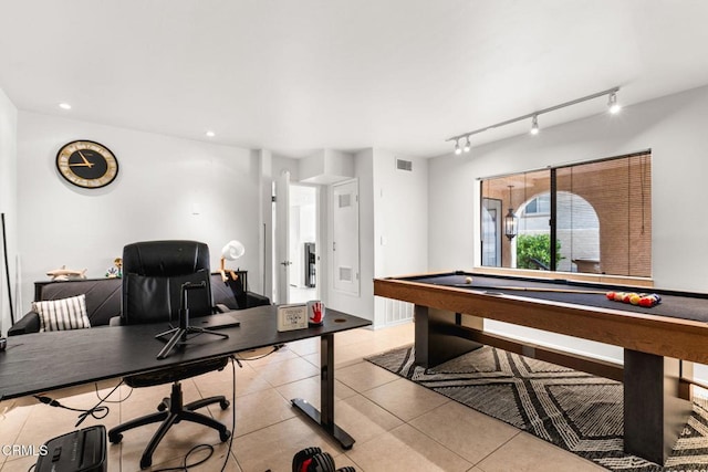 rec room featuring light tile patterned floors and pool table