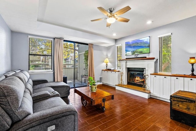 living room with ceiling fan