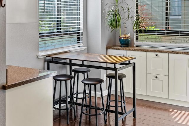 dining area featuring dark wood-type flooring