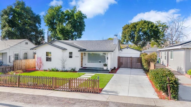 ranch-style house with a front lawn