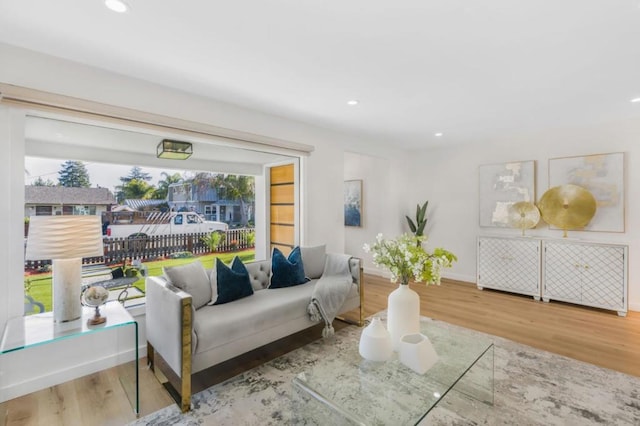 living area with hardwood / wood-style floors