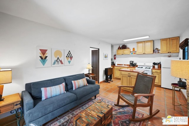 living room with light tile patterned floors