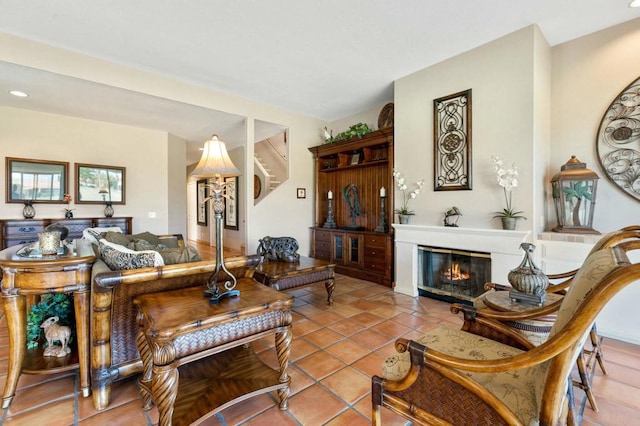 living room featuring tile patterned flooring