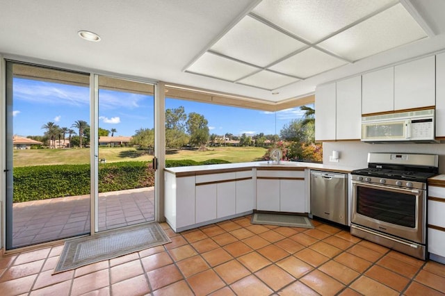 kitchen featuring sink, white cabinetry, stainless steel appliances, and a wealth of natural light