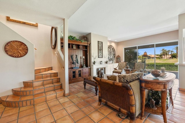 view of tiled living room