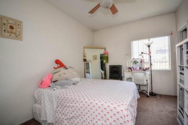 bedroom featuring carpet flooring and ceiling fan