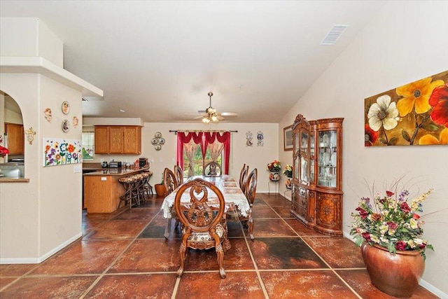 dining area featuring ceiling fan