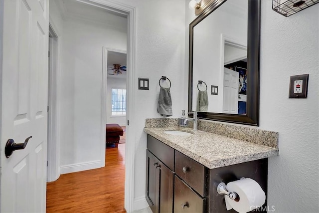 bathroom with vanity and hardwood / wood-style floors