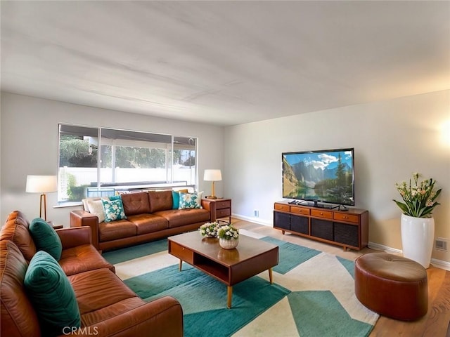 living room featuring light wood-type flooring