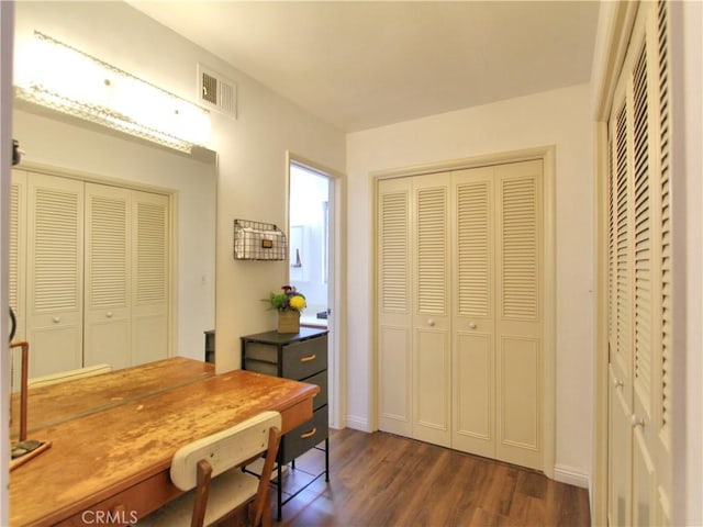 office area with dark wood-type flooring