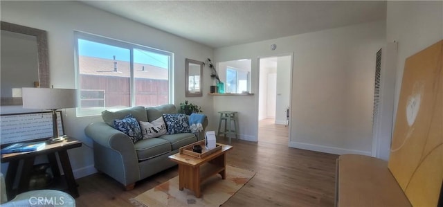 living room with hardwood / wood-style flooring