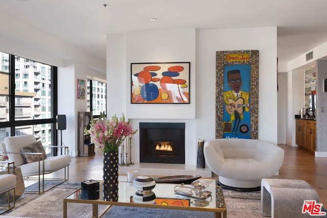 living room with hardwood / wood-style flooring