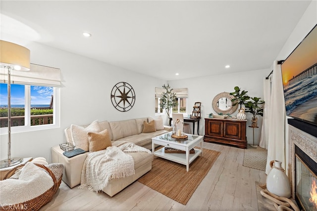 living room with light wood-type flooring