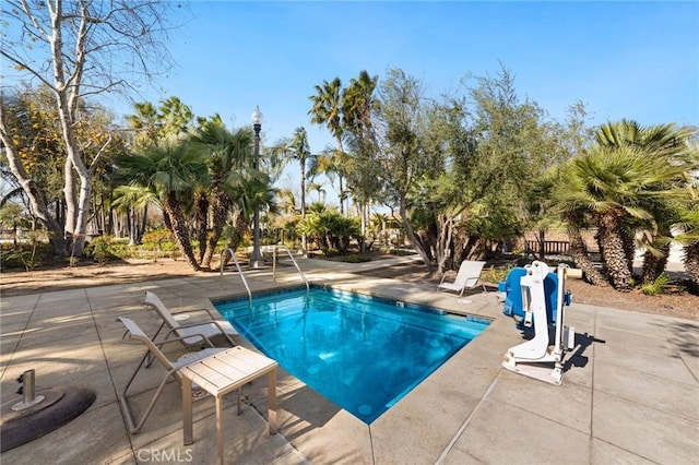 view of swimming pool featuring a patio