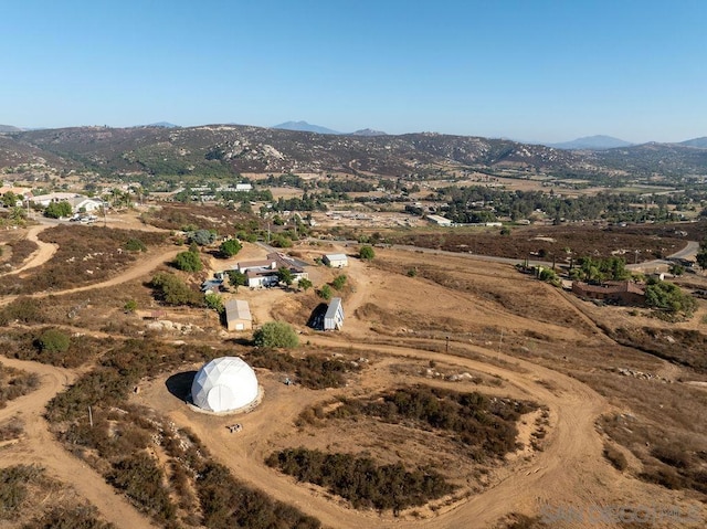 birds eye view of property featuring a mountain view