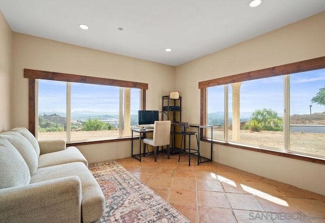 home office featuring light tile patterned flooring