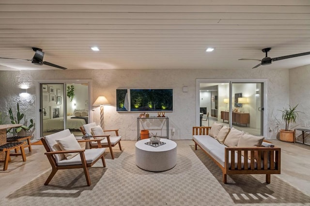 living room with ceiling fan