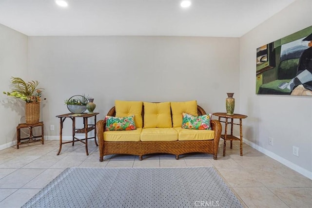 living room featuring light tile patterned floors