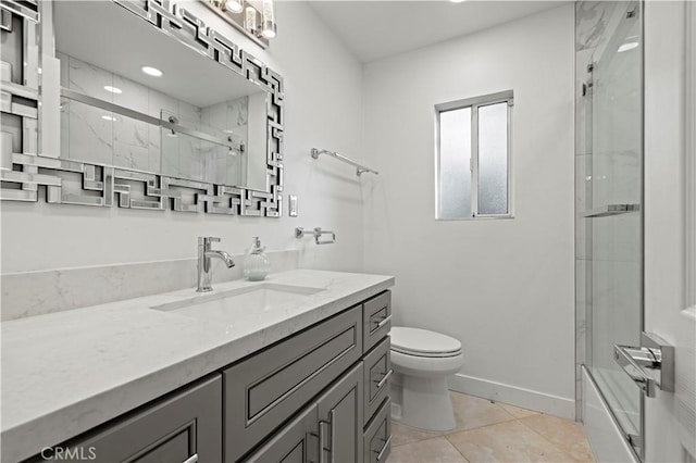 bathroom with tile patterned floors, vanity, and toilet