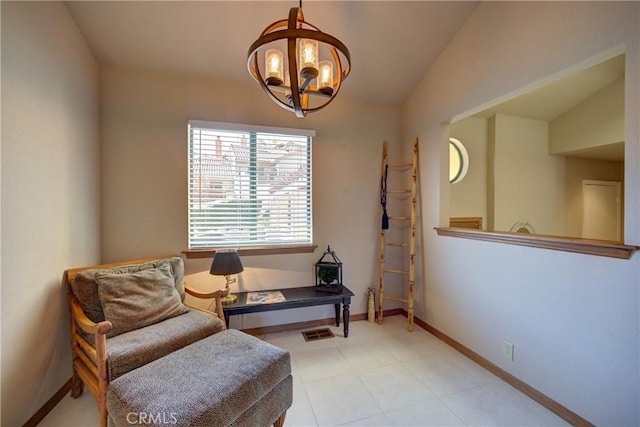6279 Twinberry Cir Unit 7, Avila Beach, CA 93424 - sitting room with a chandelier and vaulted ceiling