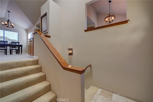 6279 Twinberry Cir Unit 7, Avila Beach, CA 93424 - staircase with a chandelier and vaulted ceiling