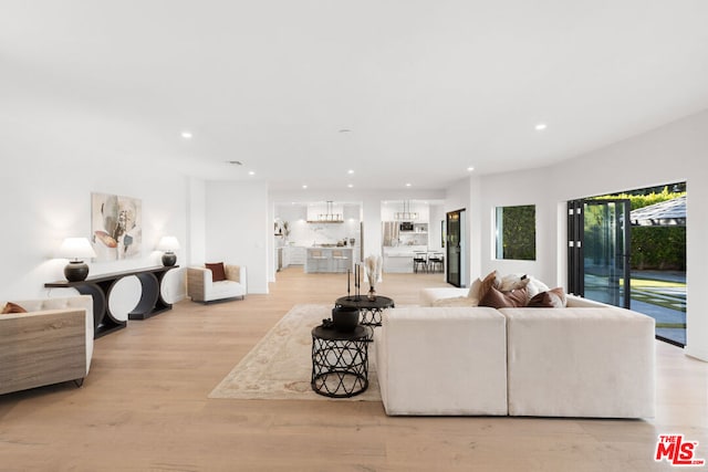 living room with light hardwood / wood-style floors