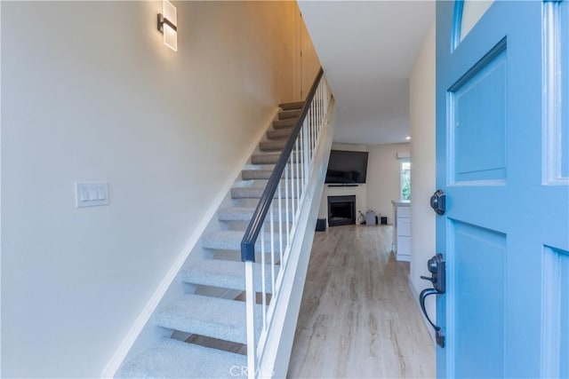 foyer entrance with light hardwood / wood-style flooring