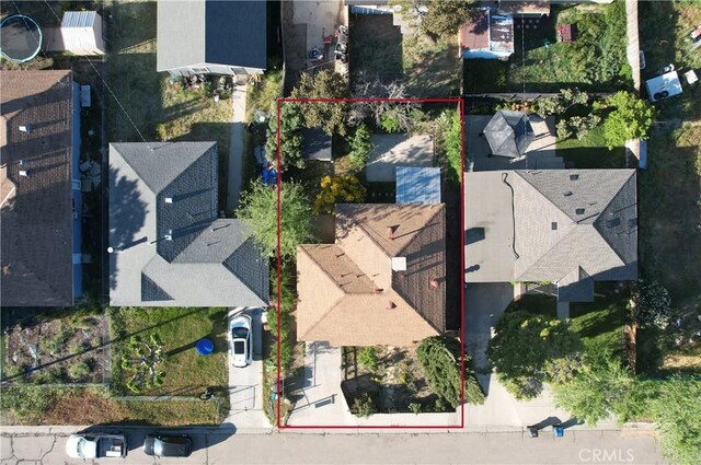 aerial view of residential area featuring property boundaries highlighted
